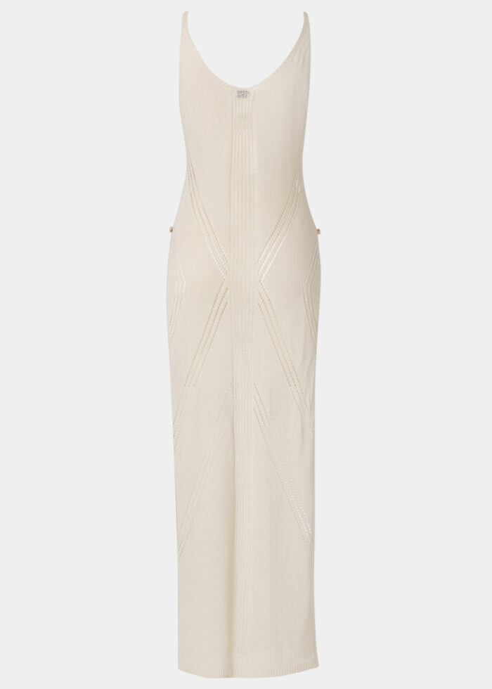 Beige Knitted High Cut Leg Beachwear w/ Side Buttons - Image 2