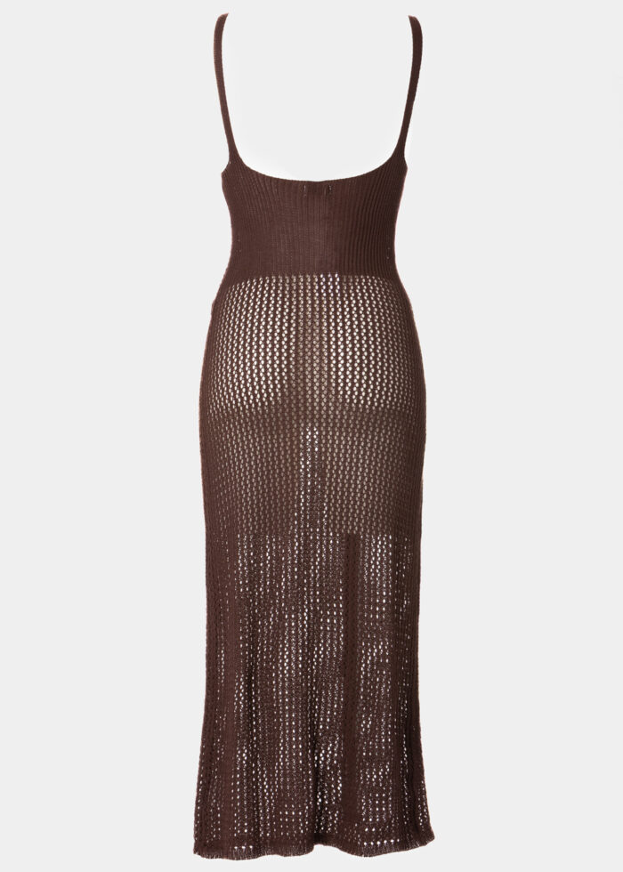 Dark Chocolate Knitted Beachwear w/ Front Twist Detail - Image 3