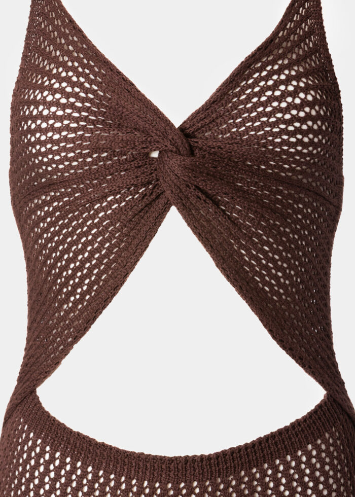 Dark Chocolate Knitted Beachwear w/ Front Twist Detail - Image 2