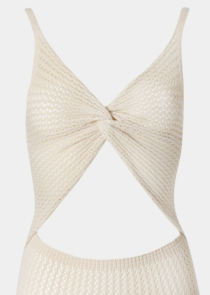 Beige Knitted Beachwear w/ Front Twist Detail - Image 3