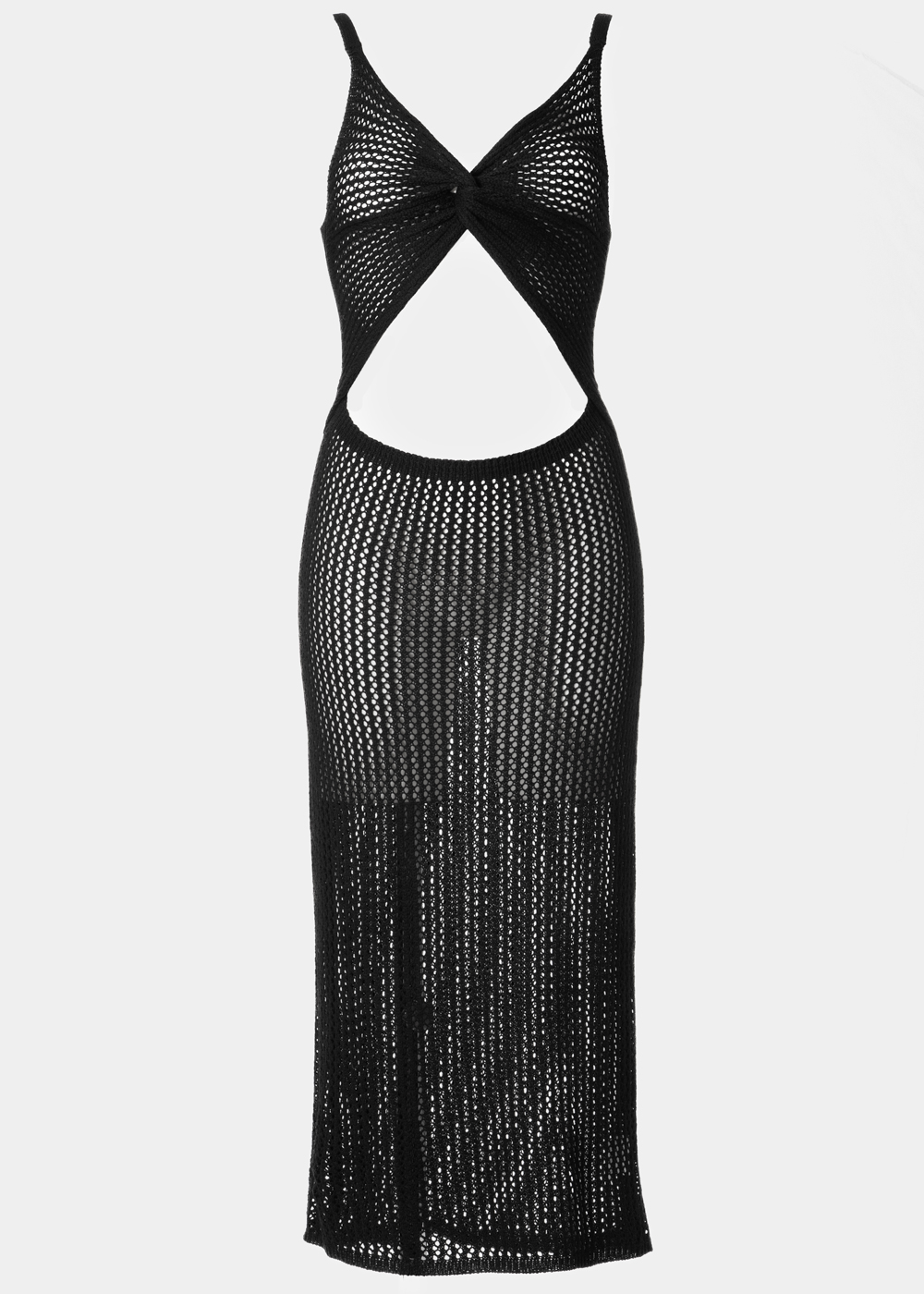 G28A7373 copy Black Knitted Beachwear w/ Front Twist Detail - Image 1