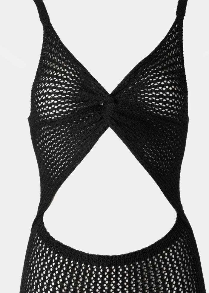 Black Knitted Beachwear w/ Front Twist Detail - Image 2