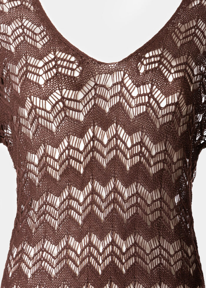 Dark Chocolate Long Sleeved Knitted Beachwear - Image 2