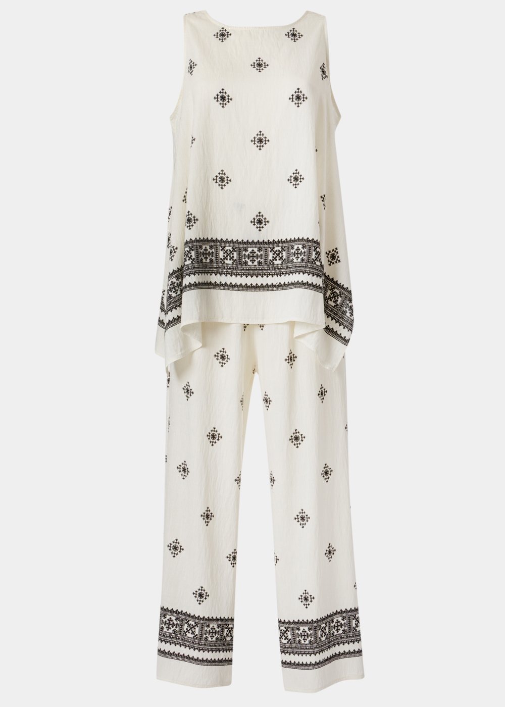 G28A7407 copy Cream Top & Pants Set w/ Black Printed Design - Image 1