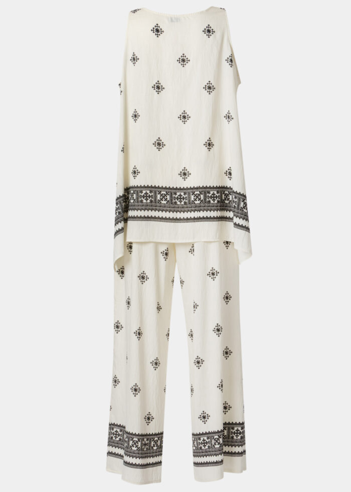 Cream Top & Pants Set w/ Black Printed Design - Image 2