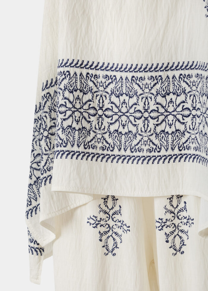 Cream Top & Pants Set w/ Blue Printed Design - Image 3