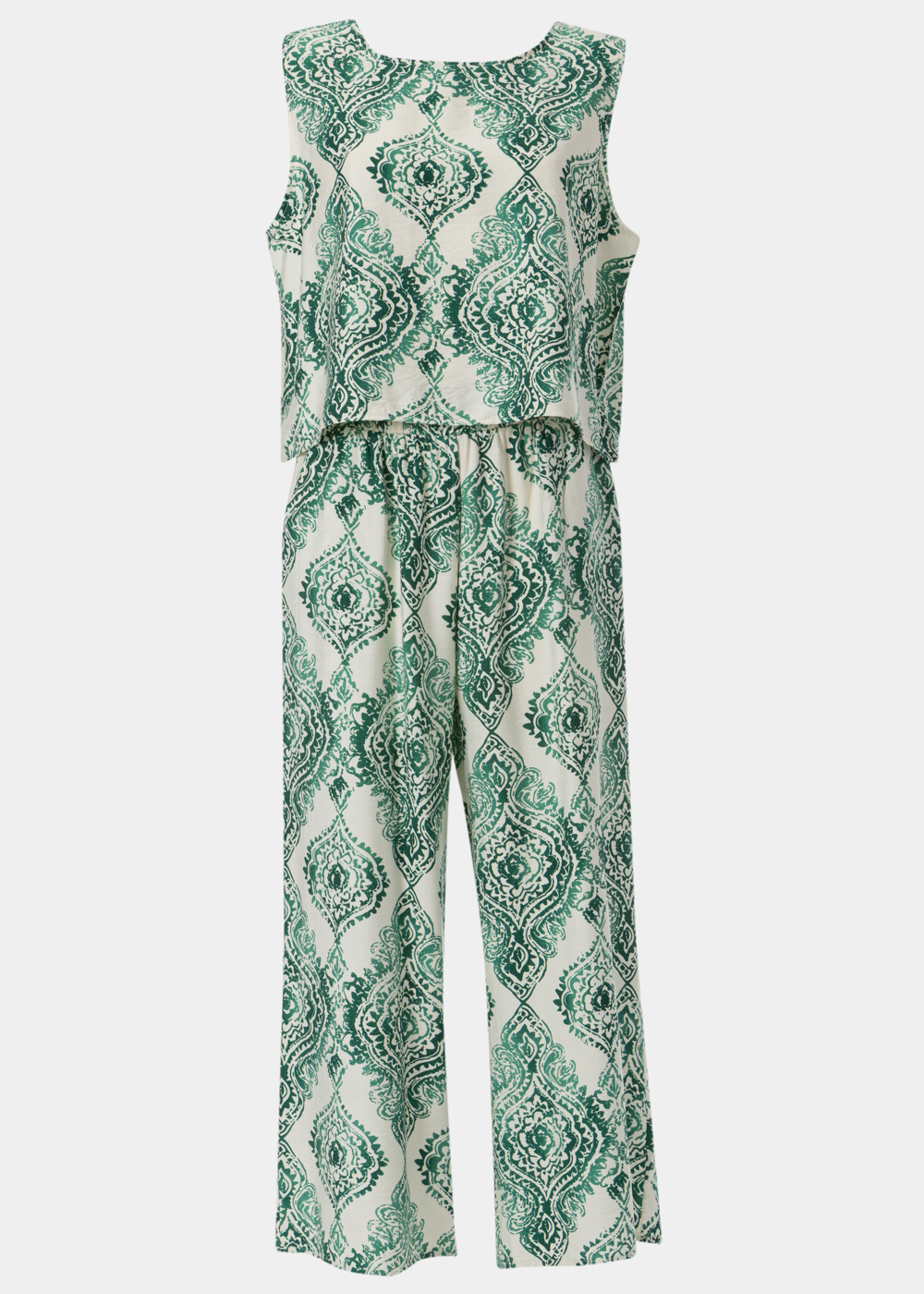 G28A7465 copy Cream Top & Pants Set w/ Green Printed Design - Image 1