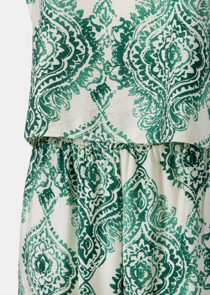 Cream Top & Pants Set w/ Green Printed Design - Image 3