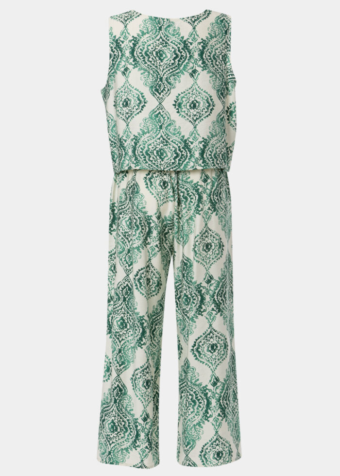 Cream Top & Pants Set w/ Green Printed Design - Image 2
