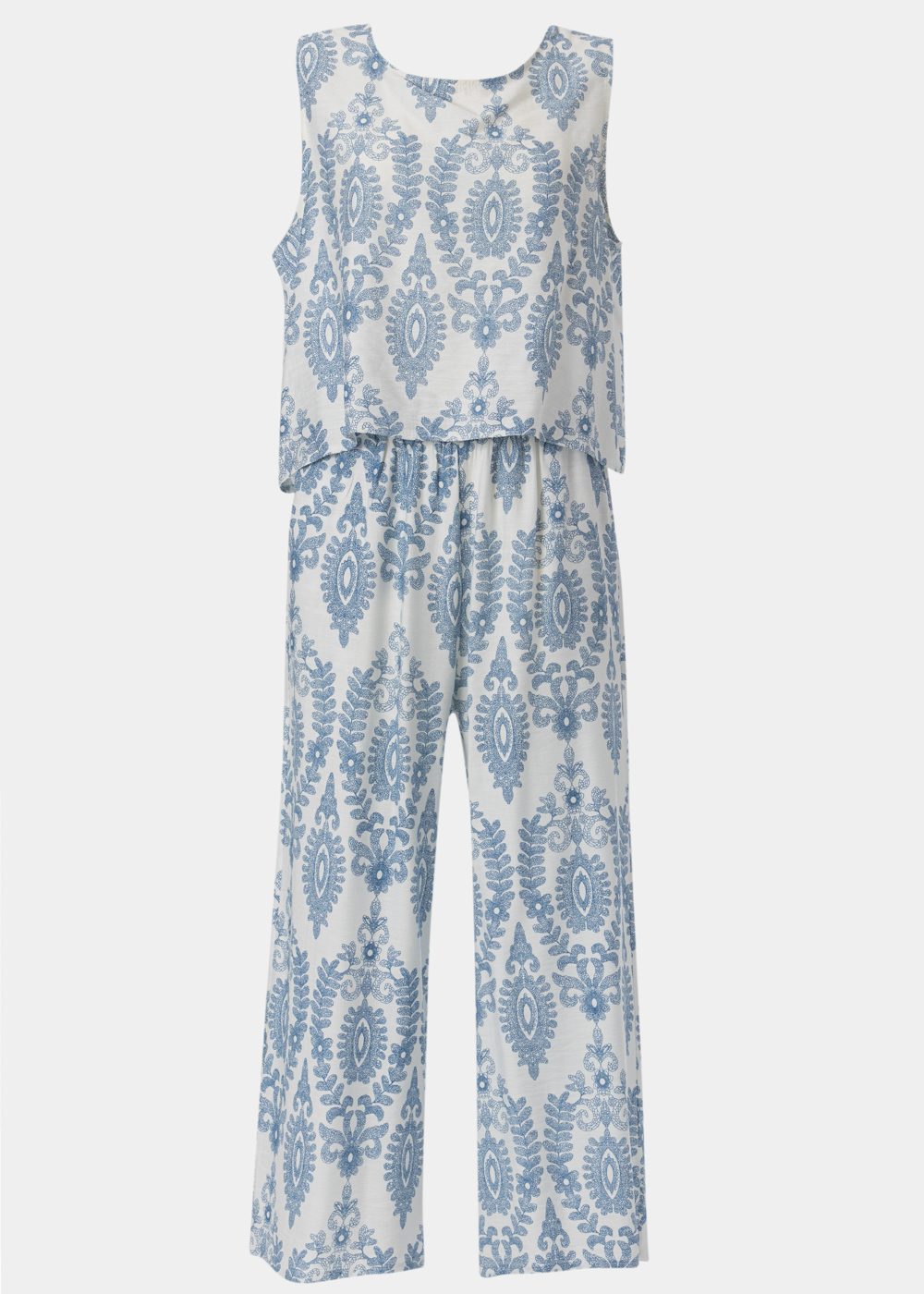 G28A7469 copy White Top & Pants Set w/ Blue Printed Design - Image 1