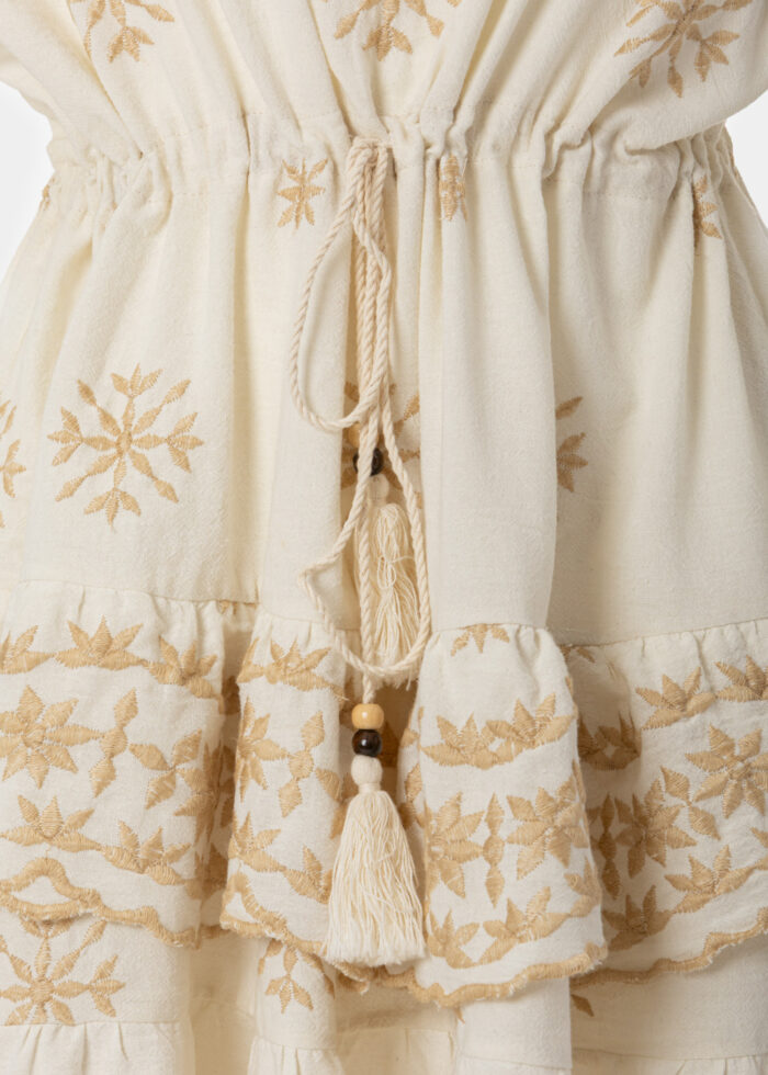 Beige & Gold Mini Dress w/ Embroidered Details - Image 3