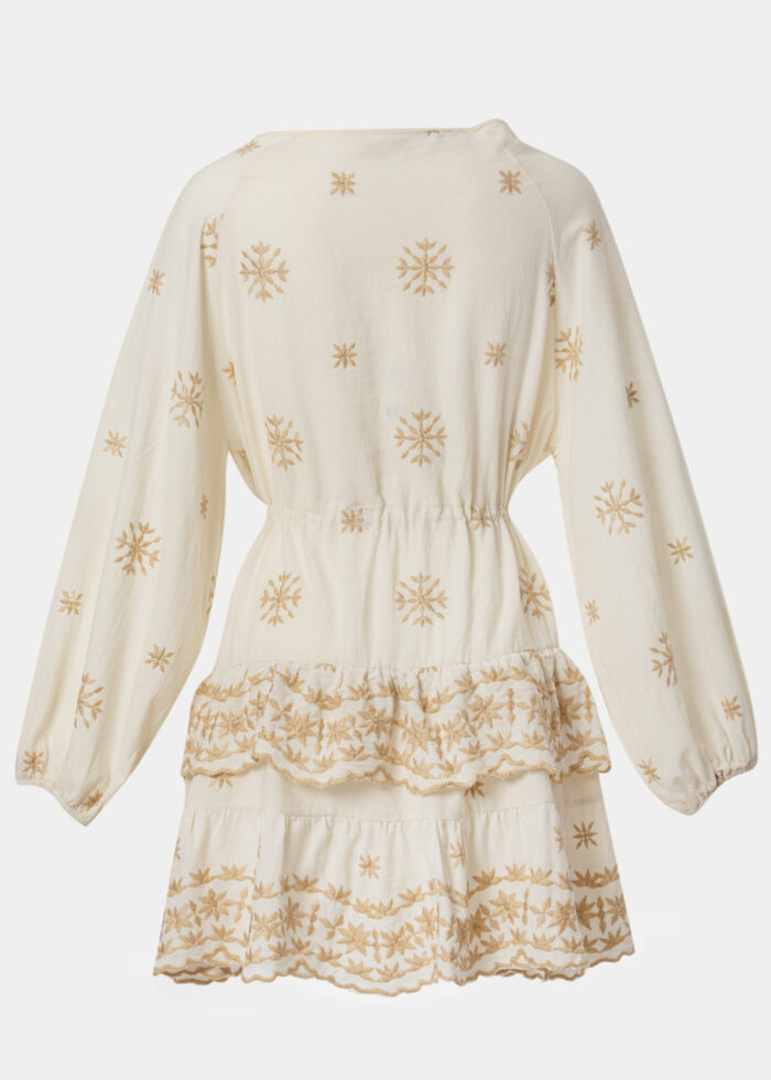 Beige & Gold Mini Dress w/ Embroidered Details - Image 2