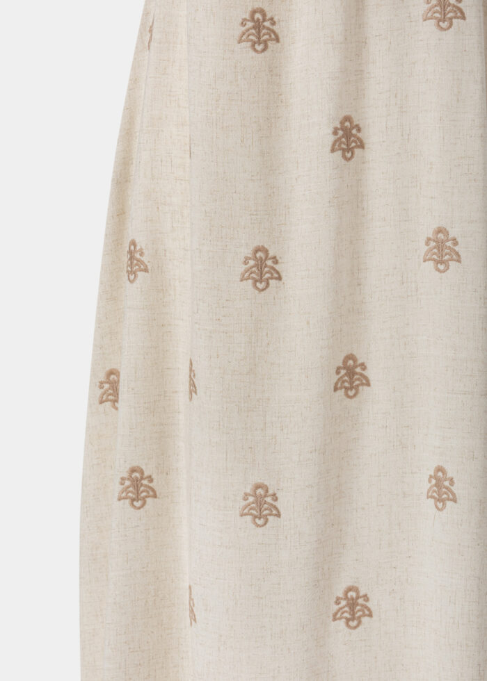 Beige Linen Maxi Dress w/ Gold Embroidered Flowers - Image 3