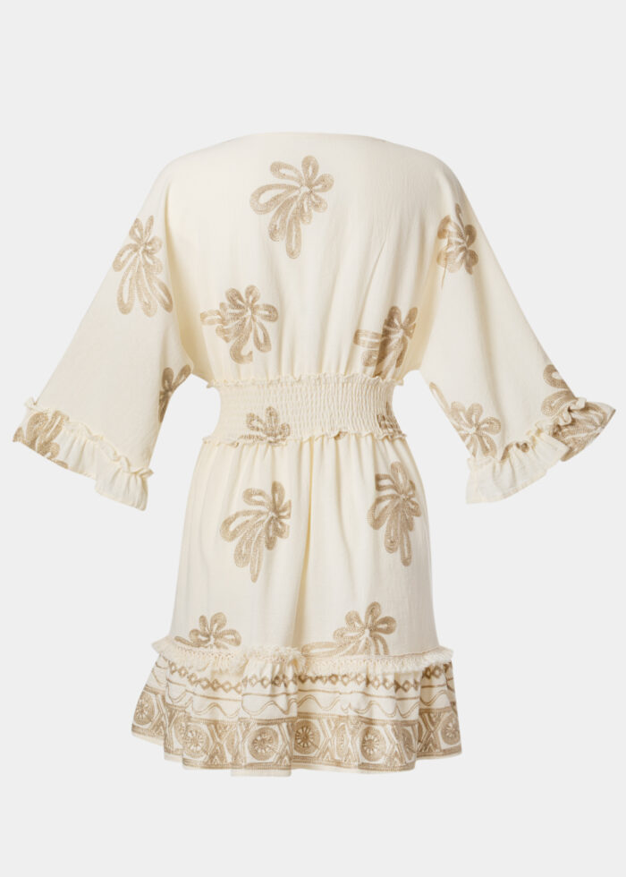 Beige & Gold Mini Dress w/ Embroidered Details - Image 2
