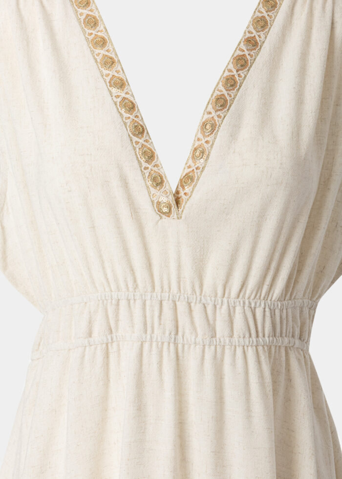 Beige Maxi Ancient Greek Style Linen Dress - Image 3