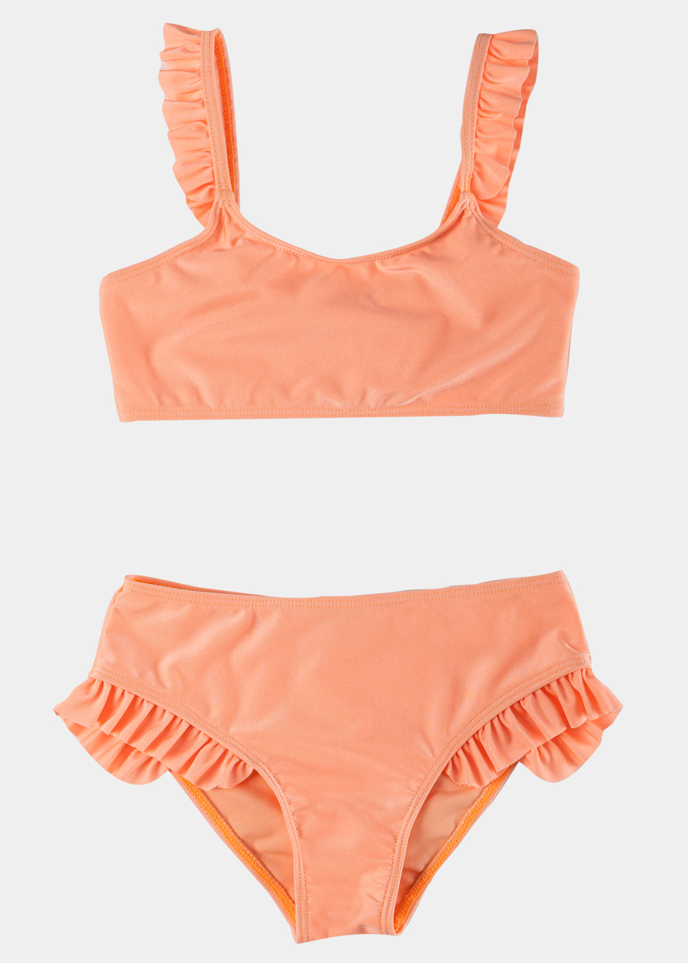 G28A7539 copy Girls Bikini Swimwear w/ Ruffles - Shimmering Peach - Image 1