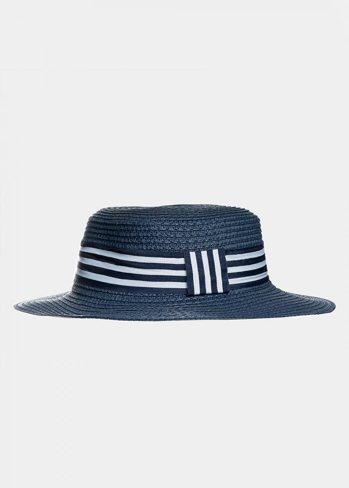 Blue kids hat with blue & white stripes - Image 2