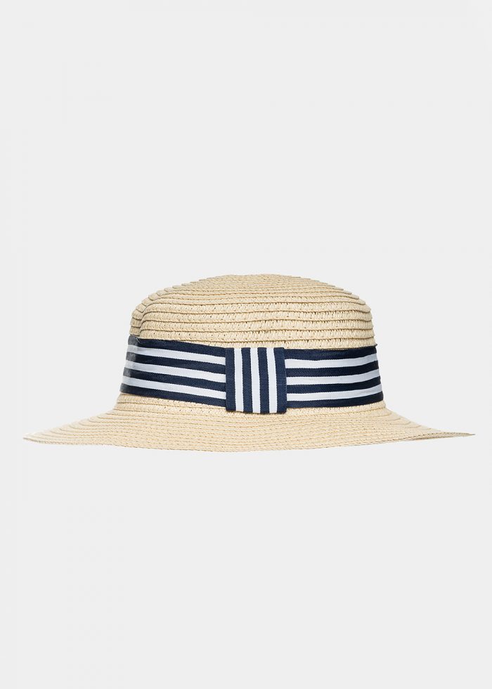 Ecru kids hat with blue & white stripes - Image 2