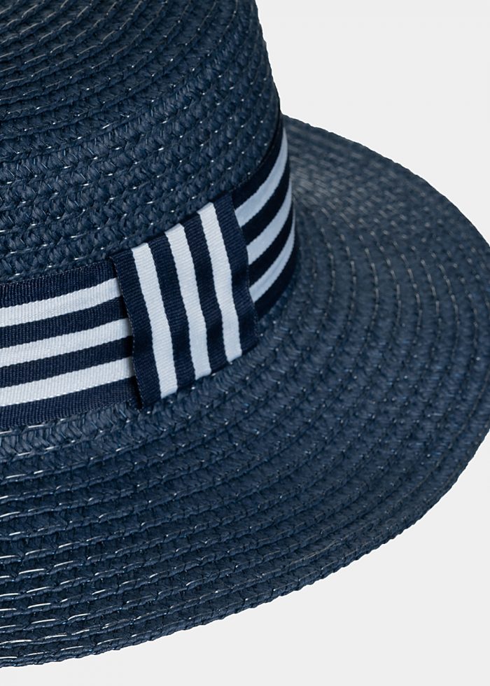 Blue kids hat with blue & white stripes - Image 3