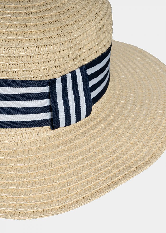 Ecru kids hat with blue & white stripes - Image 3