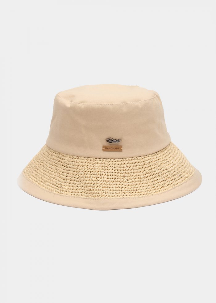 Beige Bucket Cotton & Straw Hat - Image 2