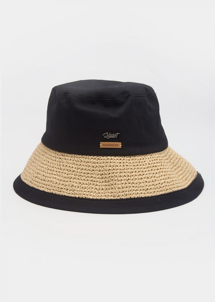 Black Bucket Cotton & Straw Hat - Image 2