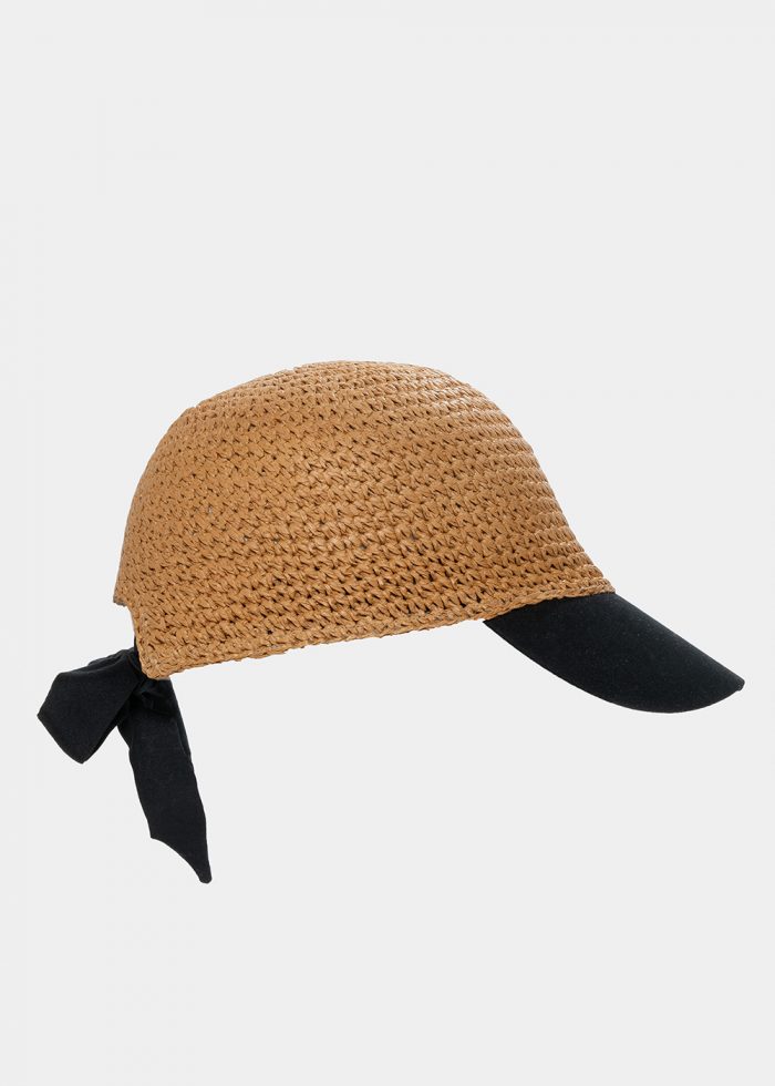 Brown jockey straw hat with black brim - Image 2