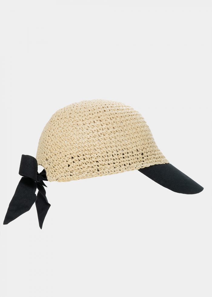Beige jockey straw hat with black brim - Image 2