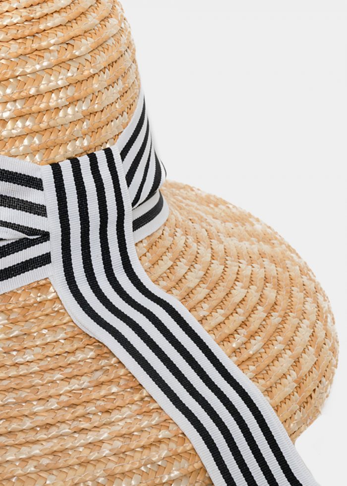Beige Straw Hat with Black & White Barred Strap - Image 3