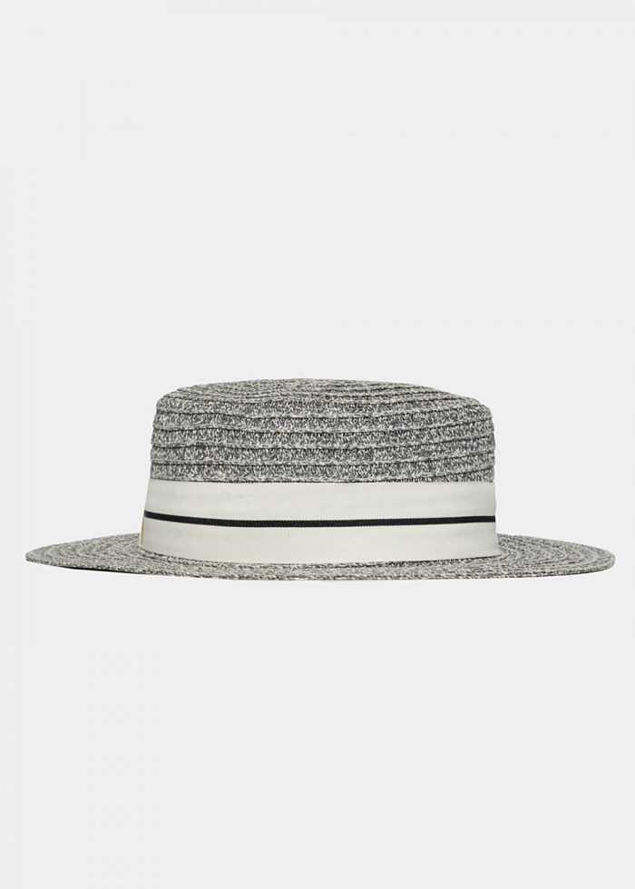 Gray Straw Hat with White Strap - Image 2