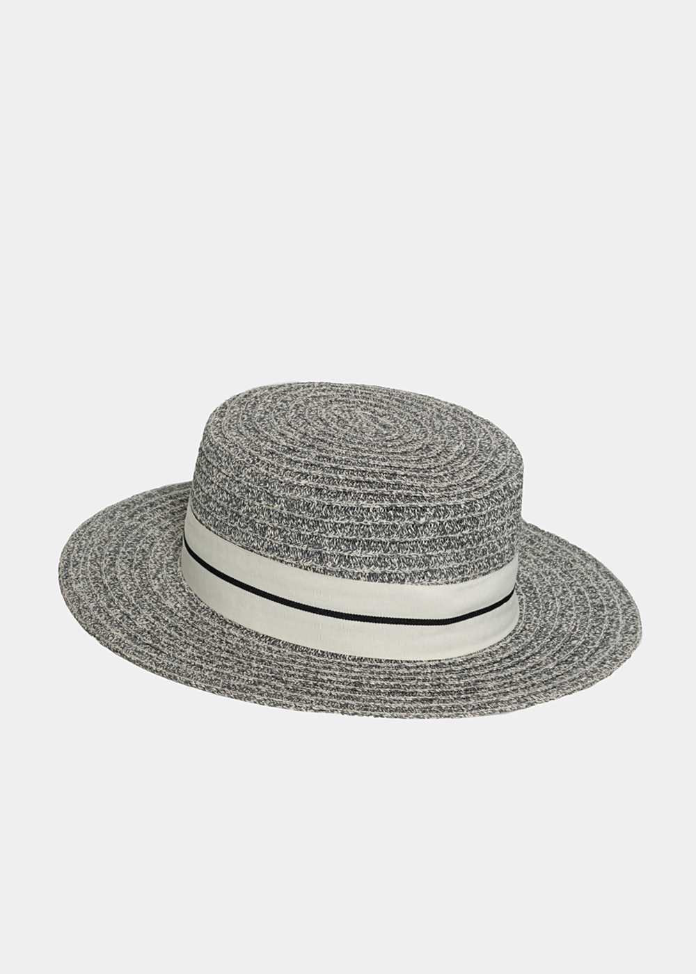 Gray Straw Hat with White Strap Gray Straw Hat with White Strap - Image 1