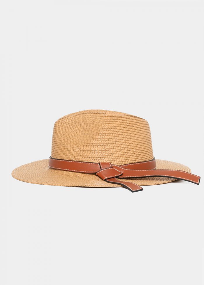 Brown Straw Panama with Camel Leather Belt - Image 2