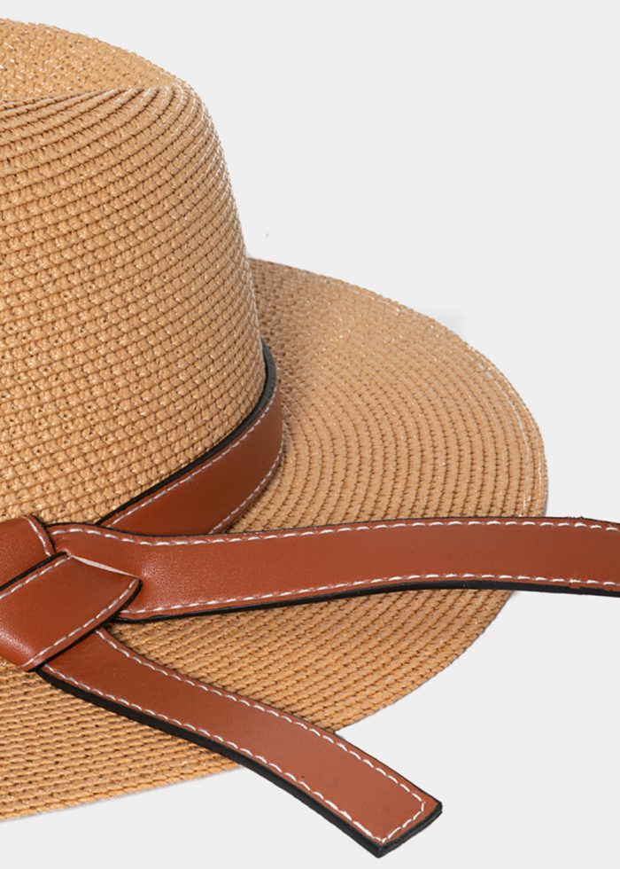 Brown Straw Panama with Camel Leather Belt - Image 3