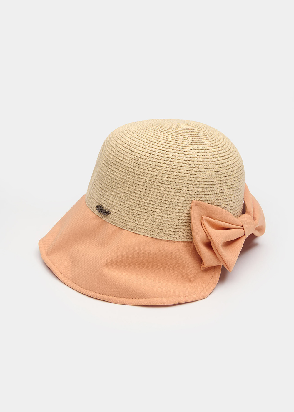 Orange Bucket Cotton & Straw Hat w/ Cotton Bow Orange Bucket Cotton & Straw Hat w/ Cotton Bow - Image 1