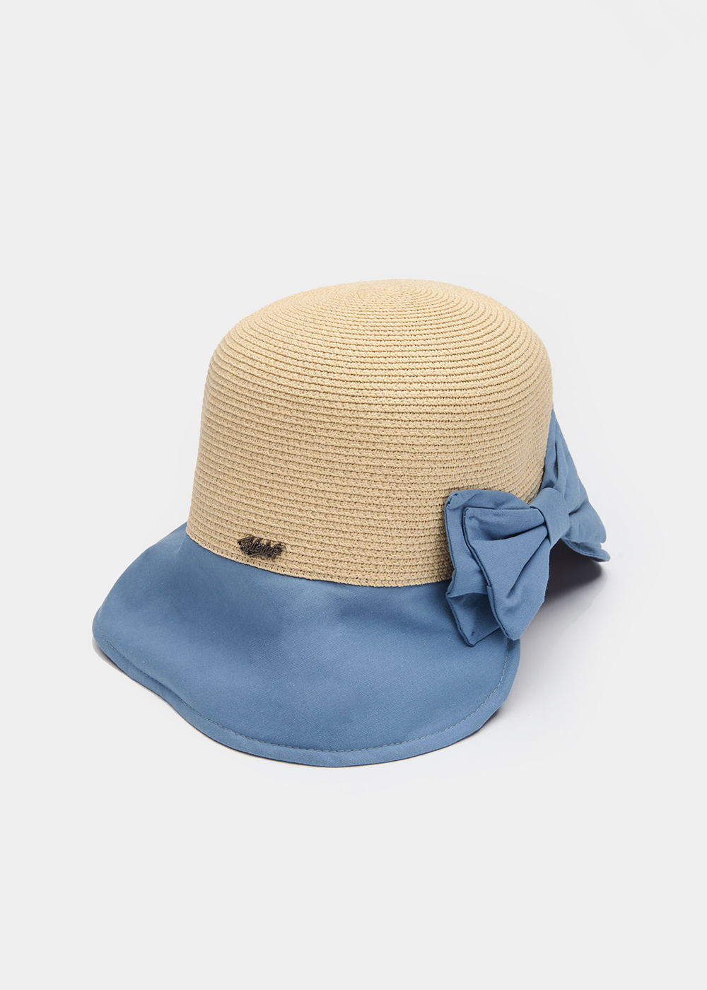 Blue Bucket Cotton & Straw Hat w/ Cotton Bow Blue Bucket Cotton & Straw Hat w/ Cotton Bow - Image 1