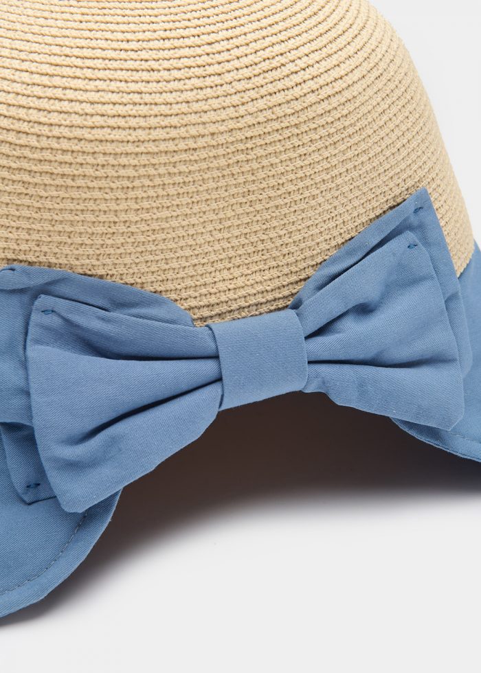 Blue Bucket Cotton & Straw Hat w/ Cotton Bow - Image 3