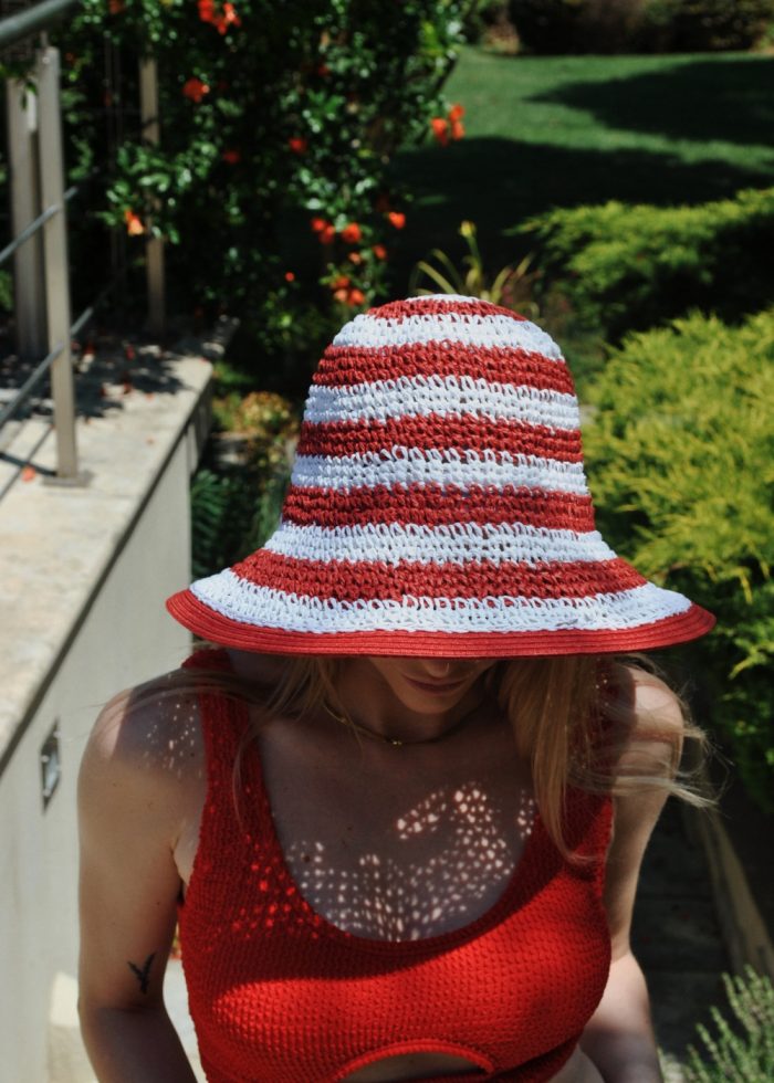 Red & White Handmade Bucket Hat - Image 2