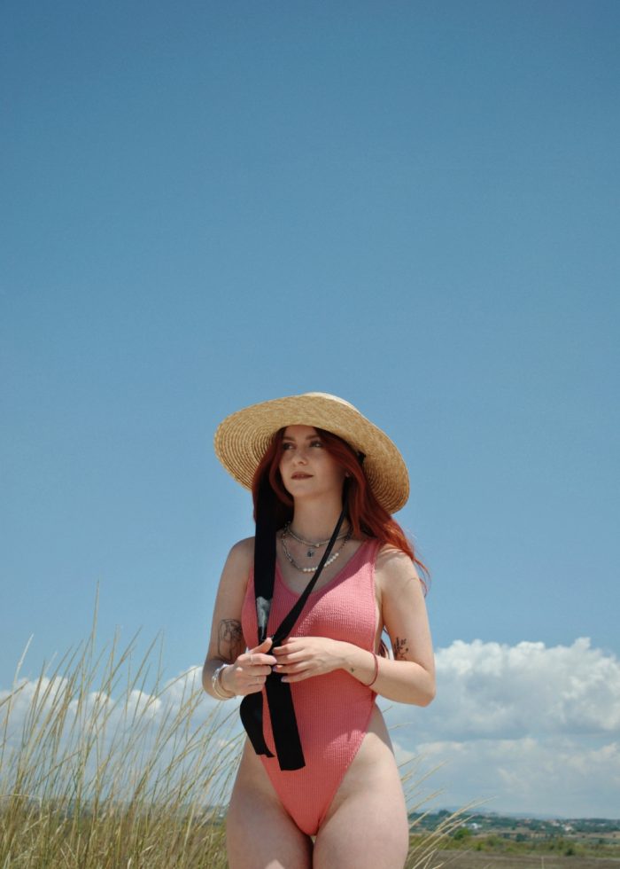 Natural Straw Hat w/ Black Neck Tie Ribbon - Image 2