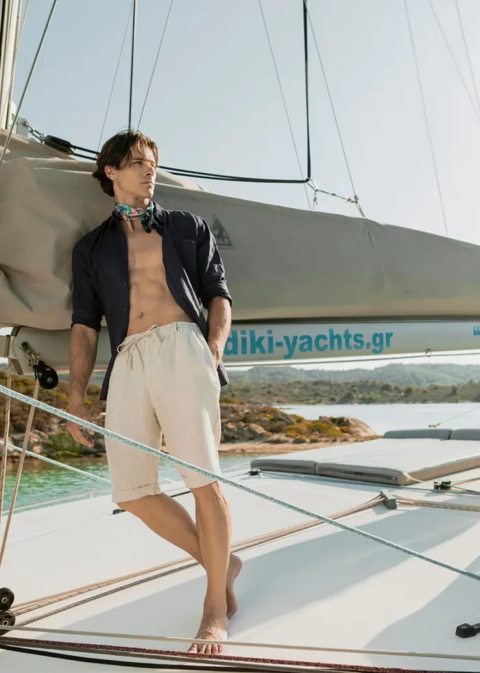 100% Linen Natural Beige Classic Shorts - Image 2