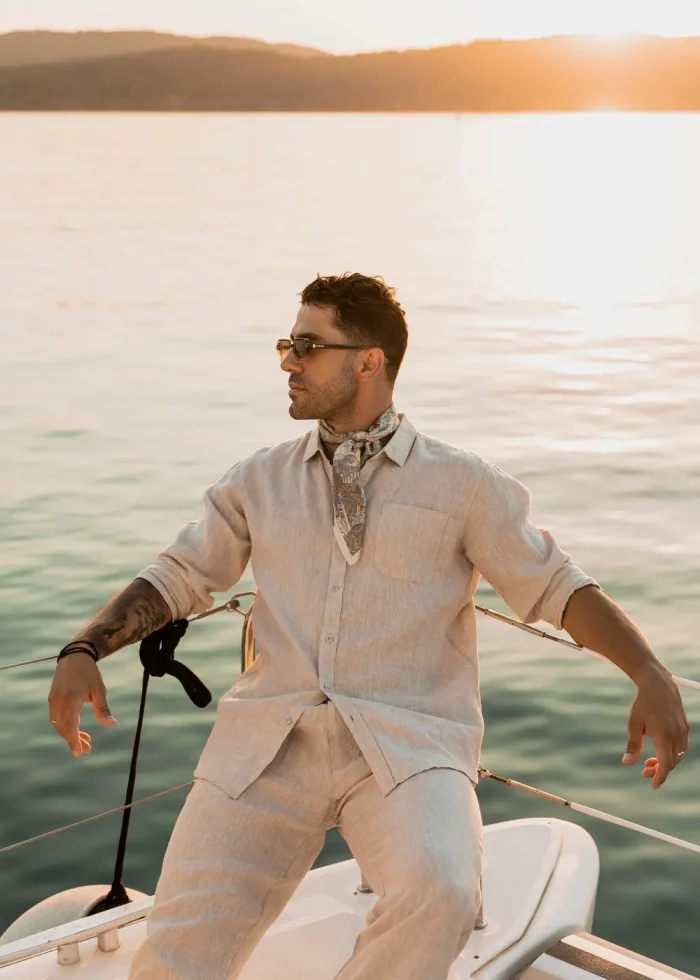 100% Linen Natural Beige Classic Shirt - Image 2