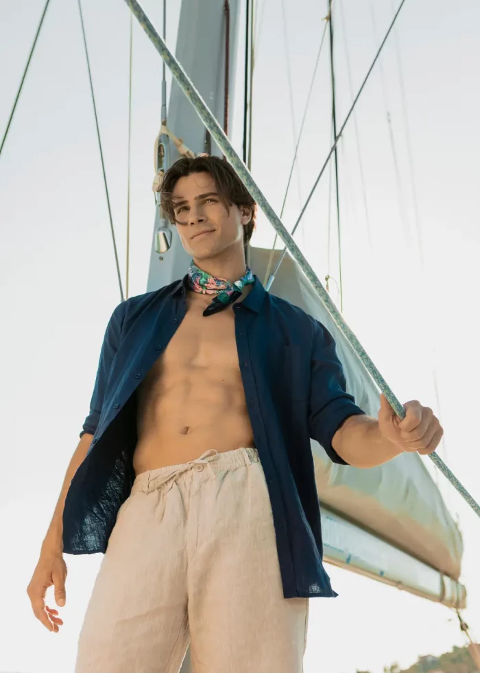 100% Linen Navy Blue Classic Shirt - Image 2