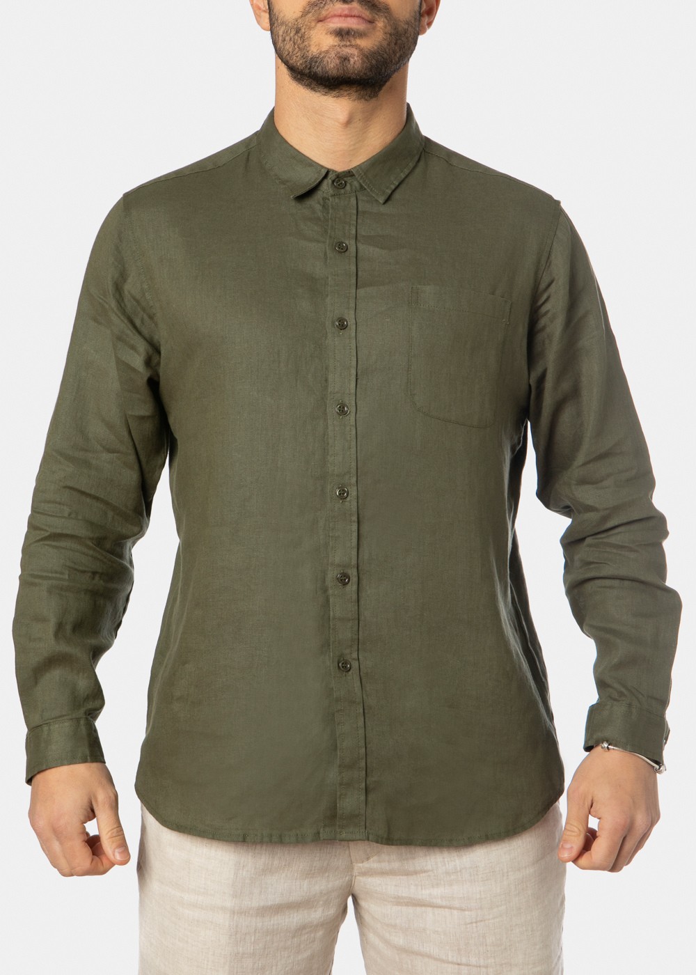100% Linen Khaki Classic Shirt 100% Linen Khaki Classic Shirt - Image 1