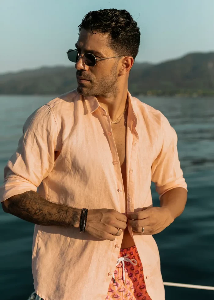 100% Linen Peach Shirt - Image 2