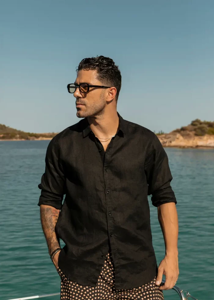 100% Linen Black Shirt - Image 2