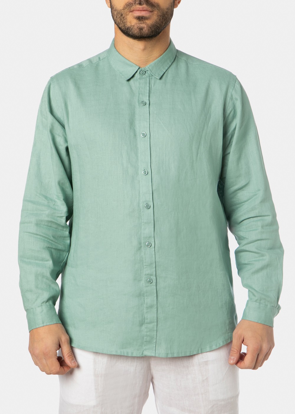 100% Linen Green Shirt 100% Linen Green Shirt - Image 1