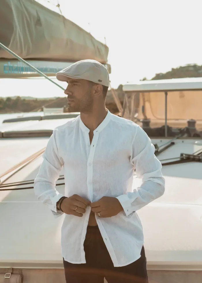 100% Linen White Mao Shirt - Image 2