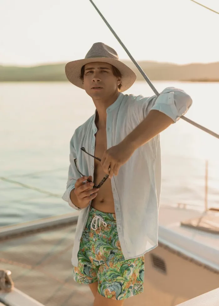 100% Linen Light Blue Mao Shirt - Image 2