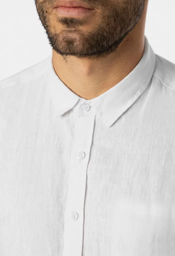 100% Linen White Classic Shirt w/ Short Sleeves - Image 3