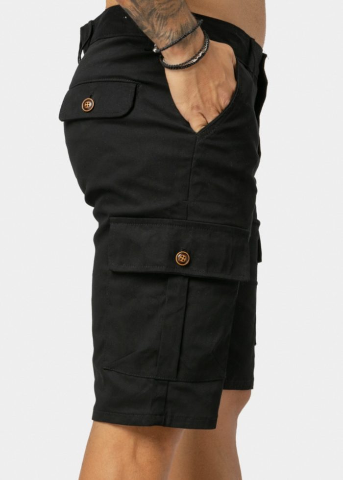 Black Cotton Cargo Shorts - Image 2