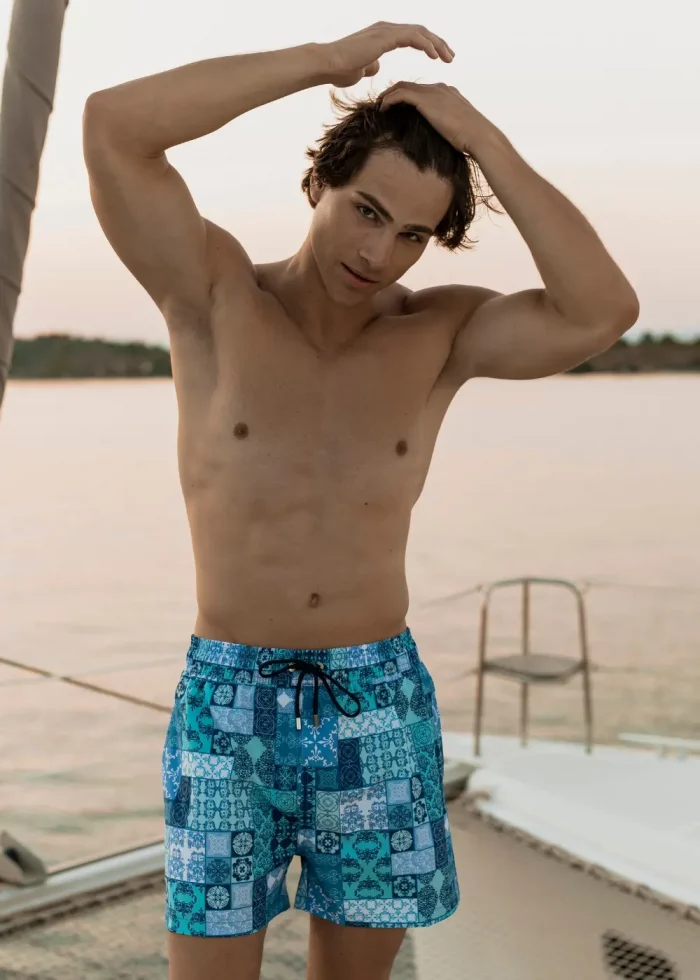 Blue Patterns Classic Men Swimwear - Image 2
